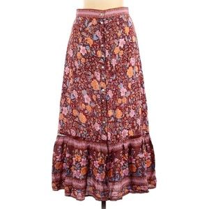 NWT BOUTIQUE floral midi skirt button front boho